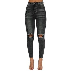 NWT White Fox Boutique High Waist Skinny Jeans Black Acid / Large